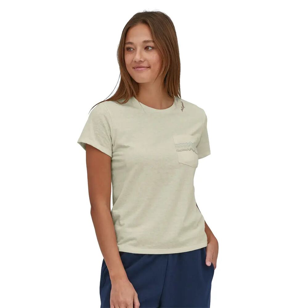 Patagonia Responsibili-Tee Women's Large Beige Ridge Rise Stripe Pocket Tee